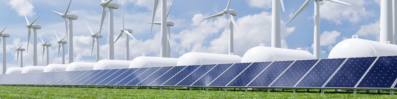 Wind turbines, solar modules and hydrogen storage