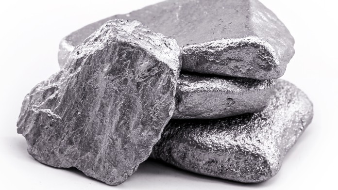 Four silver-coloured blocks of the element cerium