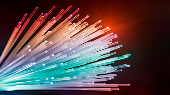 Fibre optic network cables in bright colours